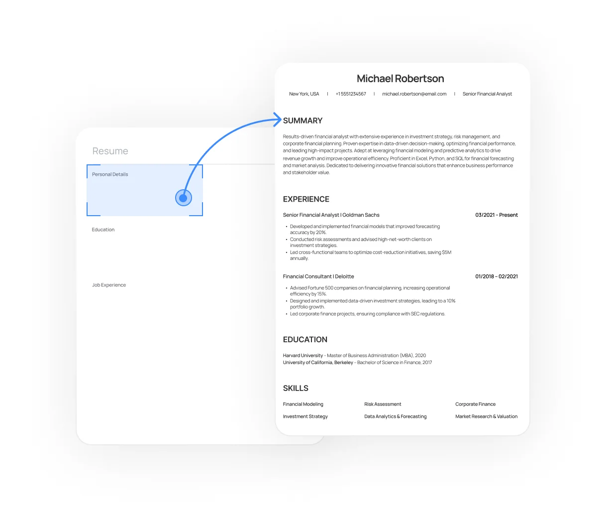 AI resume optimization dashboard showing ATS-compliant resume builder interface