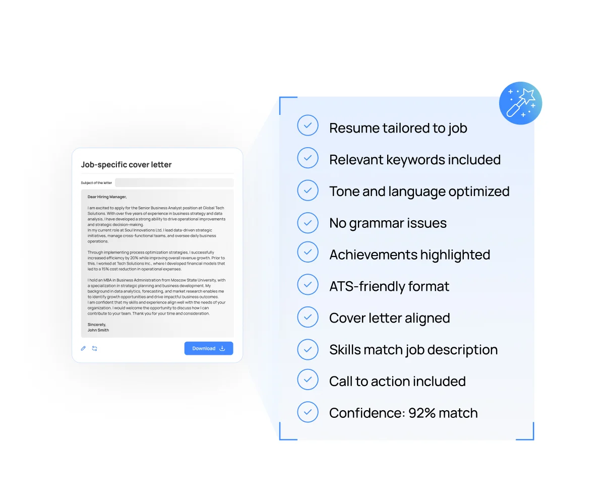 Job application package generator with AI-powered cover letter and resume matching