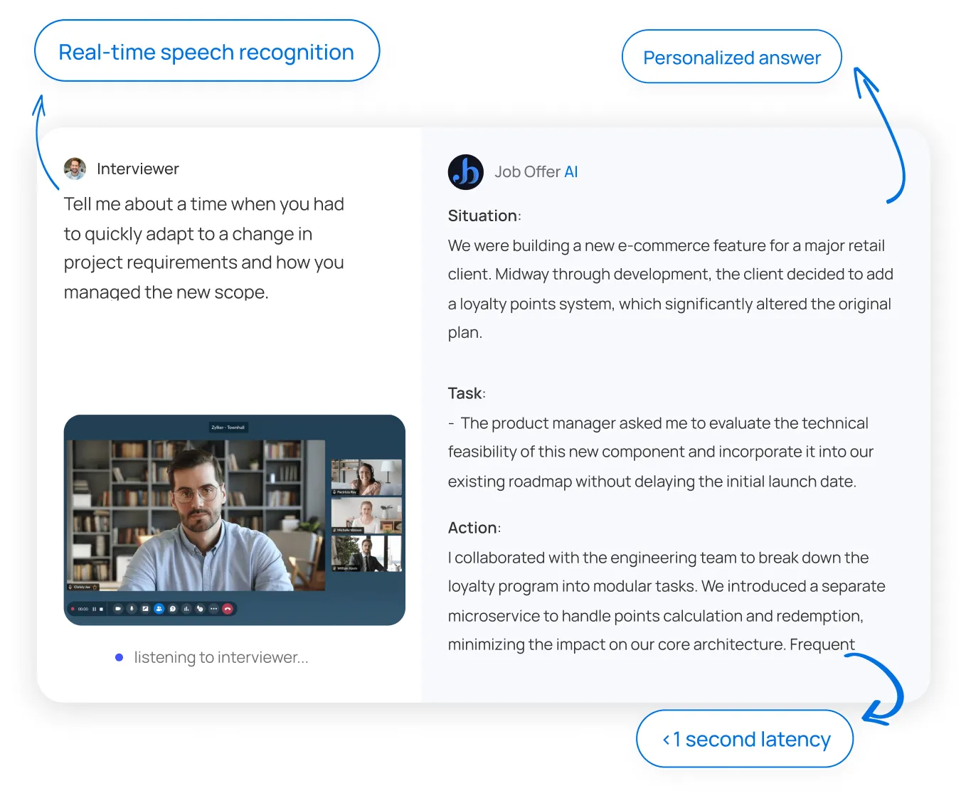 AI interview copilot providing real-time coaching during live video job interview